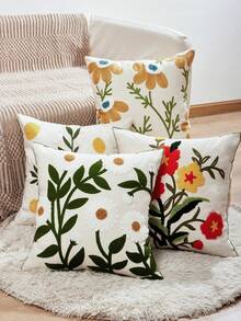 1pc Spring & Summer Floral Embroidery Decorative Pillow Cover, 17.7inch*17.7inch, Pillow Insert Not Included - Flowers 3237 - View 6