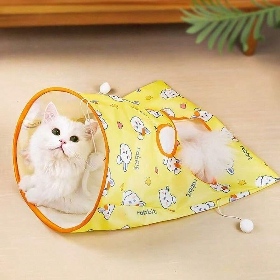 Đồ chơi cho mèo: Đường hầm bằng giấy nhăn, giúp mèo con tự chơi và giải tỏa sự nhàm chán, túi chui cho mèo kèm chuột, đồ dùng cho thú cưng. - Xem 1