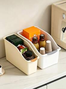 Multifunctional Curved Design Storage Box, Ergonomic Handle, Slanted Opening For Easy And Quick Access, Thickened And Durable, Suitable For Bathroom Vanity, Under Sink, Laundry Room Practical Large Storage Basket, Toy Storage Drawer Organizer - Multicolor - View 6