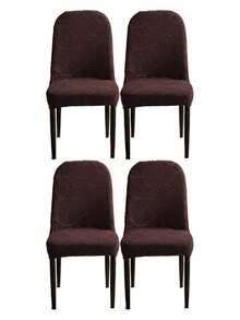 1/2/4pcs Jacquard Solid Color Chair Covers, Modern Minimalist Jacquard Velvet Stretch Full Cover Elastic Suitable For All Seasons - Coffee Brown - View 9