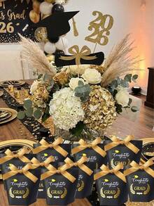 6pcs Graduation Party Gift Boxes, Black/Blue Gift Boxes With Graduation Cap And Bow, Graduation Celebration Party Gift Boxes, Candy And Cookie Packaging Boxes, Party Favor Boxes, Suitable For Graduation Theme Party And Event Decoration, Celebrating Student Graduation, Perfect For Ceremony And Party - Multicolor - View 6