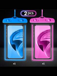 Bộ 2 ốp lưng điện thoại chống nước, có đèn LED phát sáng, thích hợp cho bơi lội, bãi biển, lặn, chụp ảnh, chèo thuyền và các hoạt động khác, ốp lưng điện thoại trong suốt chống nước. - Nhiều màu - Xem 4