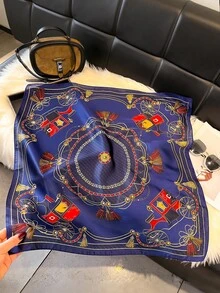 1条复古汽车绳索图案70厘米方巾，新款头巾，多功能领带，发带，发饰，时尚丝巾，旅行必备，沙滩巾 - 藏蓝色 - 查看 5