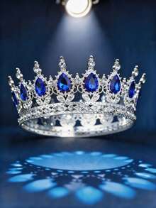 Baroque Style Rhinestone Inlaid Crown, Luxurious Round Crown Headpiece, Elegant Bridal Wedding Dress Accessory, Party Festival Headwear - Multicolor - View 20