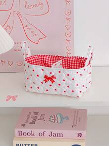 1 pièce Panier de rangement matelassé à motif cœur Ins, organisateur de bureau, conception de poignée portable, organisateur de rouge à lèvres, pinceaux de maquillage et produits de soins de la peau, décoration de bureau, organisateur de cosmétiques, panier de pique-nique portable, cadeau de la Saint-Valentin, cadeau de rentrée scolaire - Multicolore - Voir 19