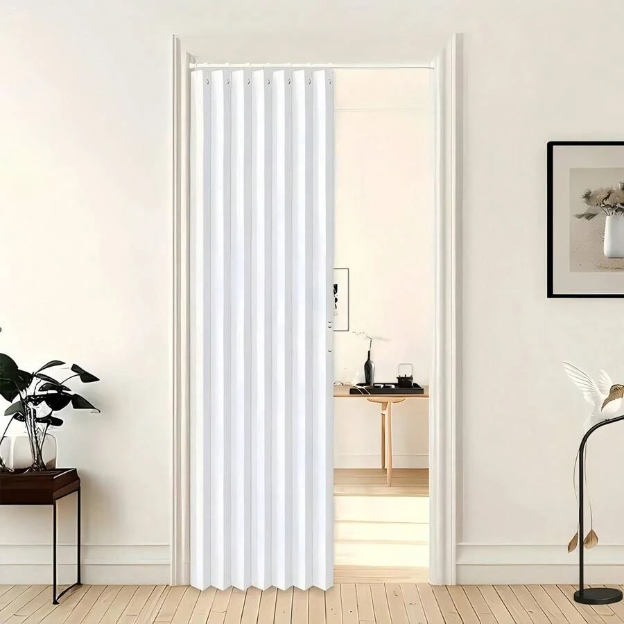 1pc Foldable Door Curtain, Thickened Fabric Room Divider, Waterproof Hook With Tie, Machine Washable, Minimalist Style, Easy Installation Blackout Partition Curtain