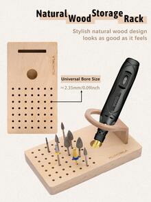 Grinding Bit Storage Box: A Portable Storage Solution For Grinding Pens And Nail Drill Bits, Featuring A Handle Design. This Multi-Slot Storage Box For Nail Polish Tips Offers A Fresh Approach To Desktop Organization With A Minimalist Style. The Wooden Tool Box Includes 49 Slots To Keep Your Drill Bits Neat And Organized. - Apricot - View 5