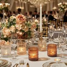 enyetuen 36 Pack Small Amber Glass Tealight Candle Holders, Bohemian Fall Table Centerpiece Decor, Multipurpose Mini Glass Cups For Indoor Home Ornaments, Autumn Themed Decor For Parties And Boho Style Holiday Arrangements - 琥珀 - 查看 7