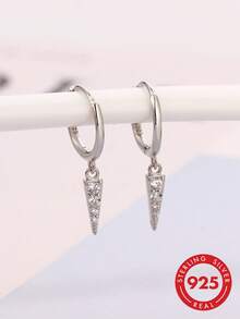 HuooNew 1 pieza Pendientes de botón de plata de ley 925 con punta, incrustados con circonita cúbica, joyería minimalista hipoalergénica, regalo ideal para ella - Plateado - Ver 1