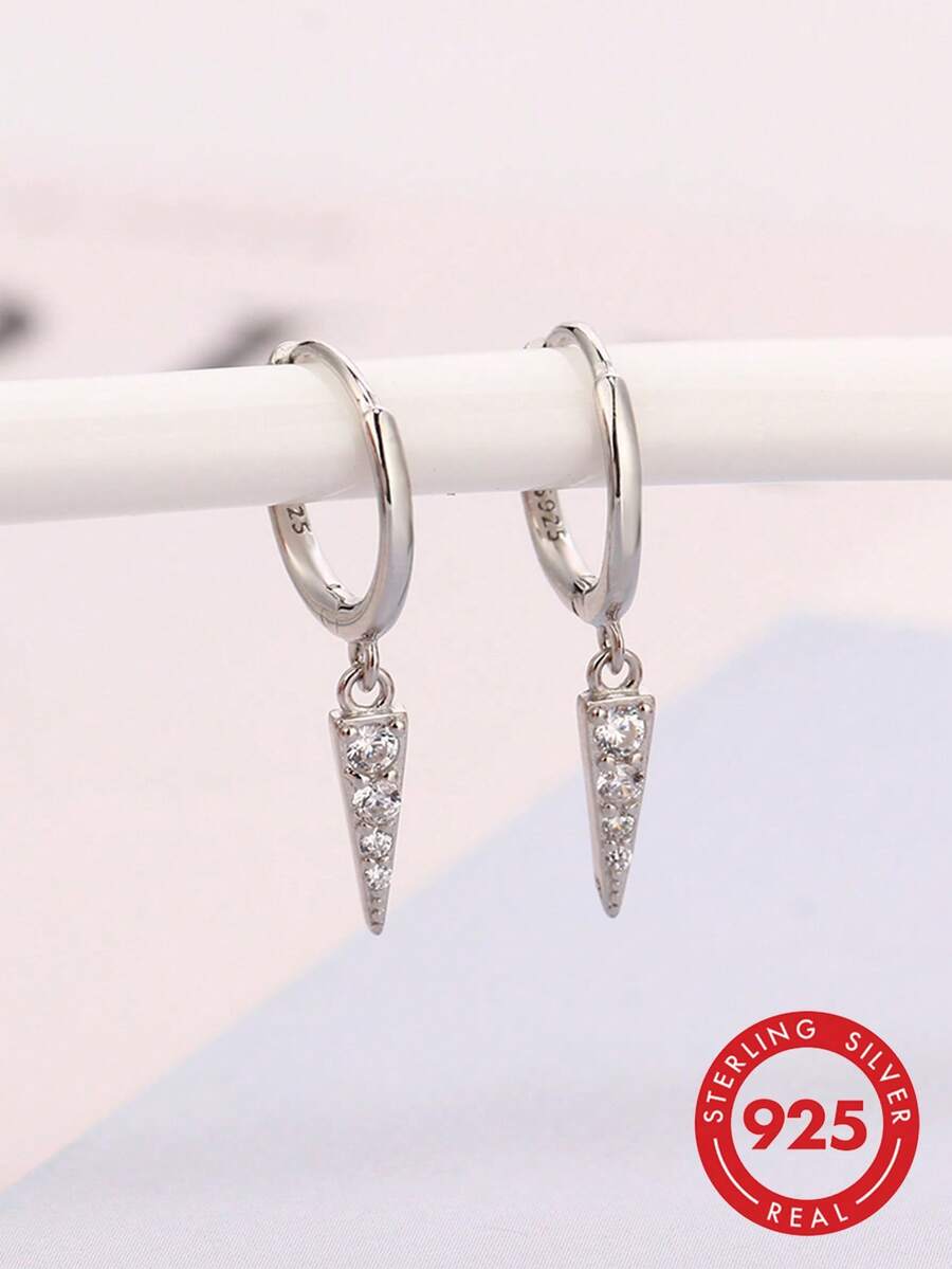 HuooNew 1 pieza Pendientes de botón de plata de ley 925 con punta, incrustados con circonita cúbica, joyería minimalista hipoalergénica, regalo ideal para ella - Plateado - Ver 1