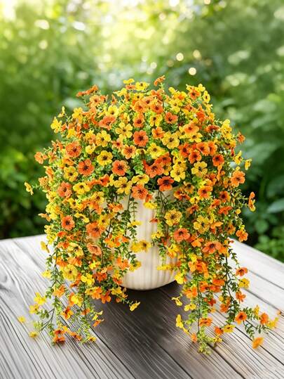 1pc/2pcs Silk-Like Daisy Artificial Flowers, Suitable For Outdoor Spring/Summer Decor, Lifelike Colors, Maintenance-Free. Applicable For Garden, Entrance, Patio, Yard, Residential Exterior, Porch, Lawn Decoration (Yellow, Orange)