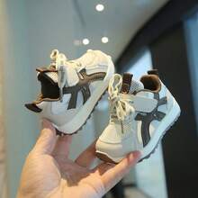 Zapatos deportivos casuales unisex para bebés, con diseño de patchwork de bloques de color, transpirables, antideslizantes, duraderos y cómodos, adecuados para el otoño - Caqui - Ver 2