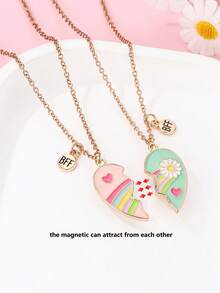 2件套儿童可爱时尚闺蜜礼物，夏季度假风磁性花朵、彩虹、爱心吊坠项链套装，适合日常佩戴、送礼、节日佩戴 - 項鍊 - 查看 6