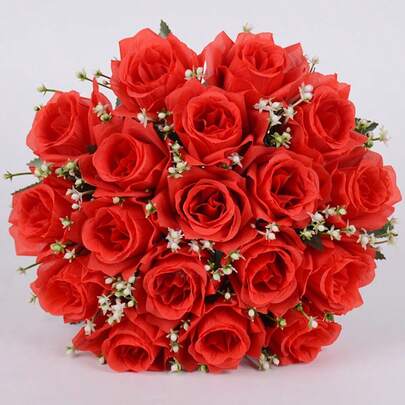18-Stem Handmade Lifelike Artificial Rose Bouquet, Elegant Korean Style, Exquisite Craftsmanship, Realistic Silk Flower Texture. Ideal Wedding Bridal Bouquet, Versatile Home Decor Centerpiece For Living Room, Bedroom, Display, Long-Lasting Non-Withering.