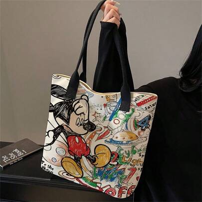  Túi xách tay thêu hình chuột Mickey, gấu bông và thỏ của Disney, đa năng, thích hợp đi làm, mua sắm, du lịch, dung tích lớn.