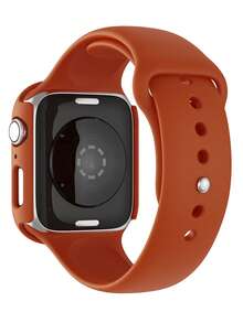 二合一运动硅胶表带和表壳套装，兼容 40mm、41mm、42mm、44mm、45mm、46mm 和 49mm 尺寸的 表带和表壳。柔软舒适的硅胶表带搭配铆钉表扣。防震防刮的硬质 PC 材料和钢化玻璃保护膜一体成型。兼容 Series Ultra/11/10/9/8/7/6/5/4/SE。男女通用智能手表表带和表壳套装。 - 棕色 - 查看 6