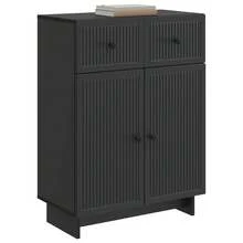 vidaXL Buffet avec tiroir Noir 66 x 34,5 x 90 cm Bois d'ingénierie - Noir - Voir 2