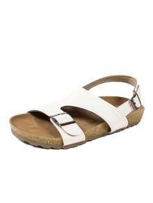 Women's Cork Sandals With Metal Buckle Decor, Platform Thick Sole Slides, Comfortable Versatile Beach/Casual Wear Suitable For Summer - White - View 8
