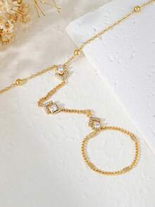 1 chiếc nhẫn đeo ngón tay kiểu dáng tối giản, đính đá Cubic Zirconia hình vuông, thích hợp cho nữ đeo hàng ngày, hẹn hò, dự tiệc, làm quà tặng ngày lễ (Số lượng hạt ngẫu nhiên) - Vàng - Xem 3