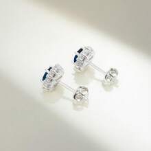 Pendientes de botón con marco ovalado de rubí de plata de ley 925, regalo para mujeres - Rojo - Ver 9