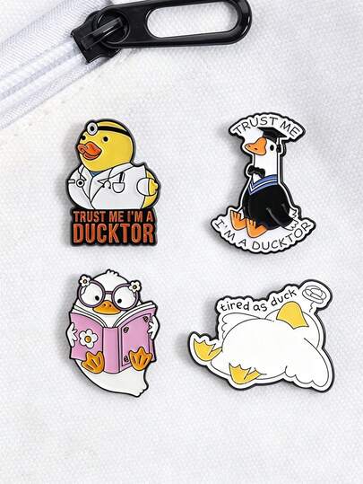 4pcs/SetCute Cartoon Duck-Shaped Metal Brooch For Women. Lovely And Unique, It Can Be Used As Bag Pin, Animal Badge And Clothing Accessory. Versatile For Daily Wear And Special Occasions, An Exquisite Gift Choice.