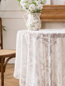 1pc Elegant Palace Style Lace Trim Tablecloth, Decorative Table Cover - White - View 8
