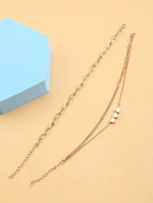 2pcs Gold-Tone Heart Shaped Anklet Set, Beach Vacation Style For Women - Anklets - View 4