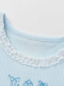 Balabala Áo tank top ren cho bé gái, mẫu mới mùa hè 2026, mềm mại, thanh lịch, thoáng khí, thích hợp mặc hàng ngày, phong cách dễ thương. - màu xanh băng - Xem 3