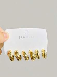 Bộ 6-18 khuyên tai vàng dáng rộng thời trang, thiết kế hình chữ C và giọt nước, khuyên tai dày dặn phù hợp cho đeo hàng ngày, lễ hội, tiệc tùng, chất liệu CCB nhẹ. - Nhiều màu - Xem 4