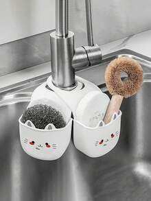 2pcs Cute Cat Silicone Faucet Holder, Sponge Storage Rack With Drain Holes, Suitable For Bathroom And Kitchen Space Saving, Sponge Rack With Drain Holes, Drain Rack, Storage Rack, Sink Drain Rack, Kitchen Countertop Drain Rack, Drainable Dish Rack, Kitchen Sink Drain Rack, Drain Rack | Decorative Storage | Durable Sponge Rack, Bathroom Storage Items And Shelves - One Size Fits All - View 2