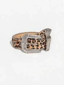1pc Women's Y2K Punk Rhinestone Buckle Snake & Leopard Print Hollow Out Rhinestone Beaded Edge Waist Belt For Casual Outings Halloween Summer, School Fall, Autumn, Halloween - Leopard - View 1