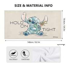 Khăn tắm biển Disney Lilo & Stitch - Khăn tắm in hình Stitch và Scrump với dòng chữ "I Hold On Tight", thích hợp cho hồ bơi và bãi biển. - A - Xem 5