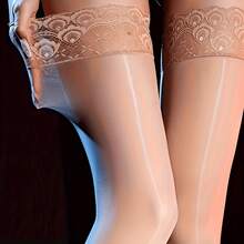 1 Pair Women'S Over-The-Knee Socks - Sexy Socks, Machine Washable And Hand Washable Dry Clean Sexy Over-The-Knee Socks High-Tube Horse Oil Socks, Fashion Holiday Wear, Sexy High-Knee Socks, Spring Summer Versatile Style - 1 雙杏色 - 查看 4