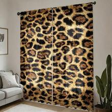 2pcs Vintage Leopard Print Curtains, Personalized Bedroom Living Room Decor Curtains, Machine Washable, Rod Pocket Hanging (Rod Not Included), Suitable For Bedroom, Living Room, Kitchen All-Season Decoration - Multicolor - View 2