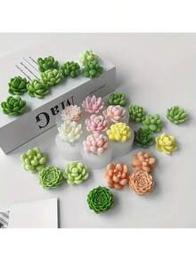 2 khuôn silicon 3D hình hoa hồng, hoa mẫu đơn, cây mọng nước và hoa hồng có mùi thơm. - trắng - Xem 3