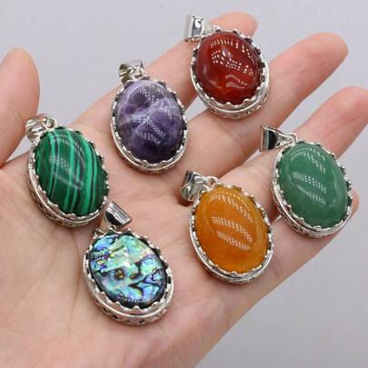1 pieza Colgante ovalado de piedra natural de color aleatorio para hacer collares y joyería DIY