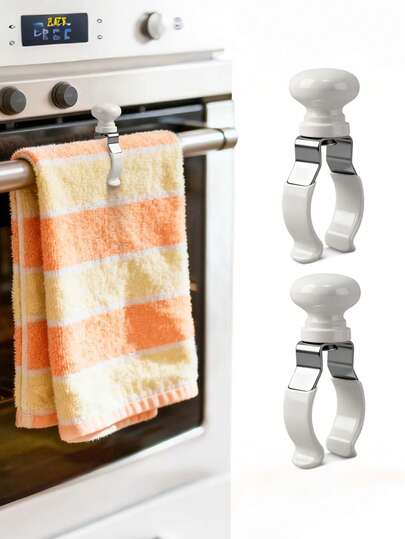 Kitchen Towel Clips Heat-Resistant Stainless Steel Strong Grip Thick Towels Dishwasher Practical Kitchen Organizer Ideal Gift Housewives Moms Home Essentials Hanging Towel Holder Clothes Pins Laundry Accessories Multipurpose Towel Clamps Durable Metal Clips Kitchen Storage Solutions White Durable Towel Fasteners