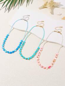 1pc Natural Color Beaded Necklace, Suitable For Women's Daily And Vacation Wear - Green - View 8