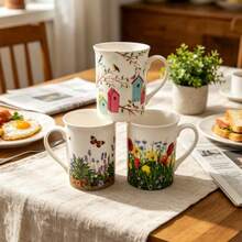 1 pieza Taza de porcelana de hueso fina de 400ml, 5 diseños de patrones florales, adecuada para uso diario o como regalo para amigos - Multicolor - Ver 6