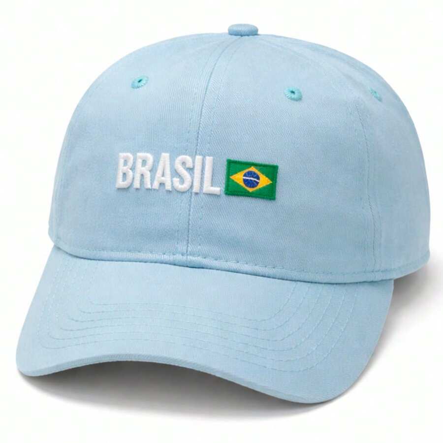 Brazil Cap With Embroidered World Cup Flag - Green, Royal Blue, White - Hexa (Brazil's Sixth World Cup Title) - Màu xanh nhạt - Xem 1
