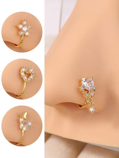 4PCS Set Multi-Style Fake Nose Rings For Women Men Heart Shape Nose Cuff Non Piercing Clip On Nose Jewelry