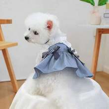 1件宠物衣服，狗狗/猫咪连衣裙，小型犬/幼犬吉娃娃可爱假日沙滩裙 - 藍白色 - 查看 3