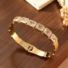 1 chiếc vòng tay/dây đeo bằng thép không gỉ mạ vàng 18K đính đá Zirconia - Một phụ kiện tinh tế và sang trọng, phù hợp cho công sở, hẹn hò và tiệc tùng. - Vàng - Xem 12