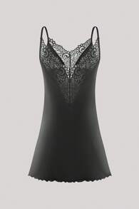 Hourtrue Women's Lace Strap Pajama Night Dress - Black - View 2