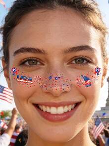 6pcs American Independence 250th Anniversary Face Tattoos, Red White Blue Party Favors - Multicolor - View 3