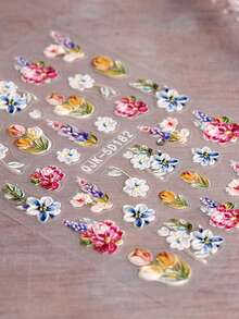 3片装5D立体浮雕复古油画风格美甲贴纸 - 奢华雕刻玫瑰郁金香法式乡村3D美甲贴花 - 适合春夏、婚礼、派对、约会、音乐节等场合 - 彩色 - 查看 6