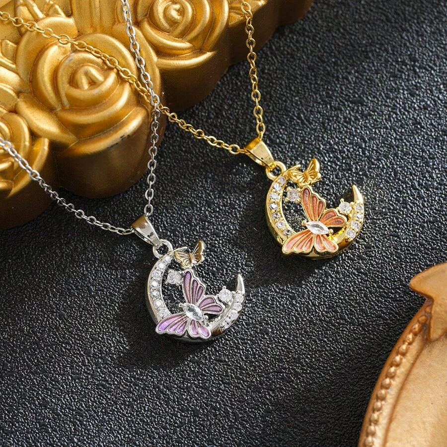 1 chiếc dây chuyền thép không gỉ với mặt dây chuyền hình bướm, thiết kế sang trọng, thanh lịch, đa năng dành cho nữ, quà tặng trang sức mùa xuân/hè. - Kiểu A - Xem 1