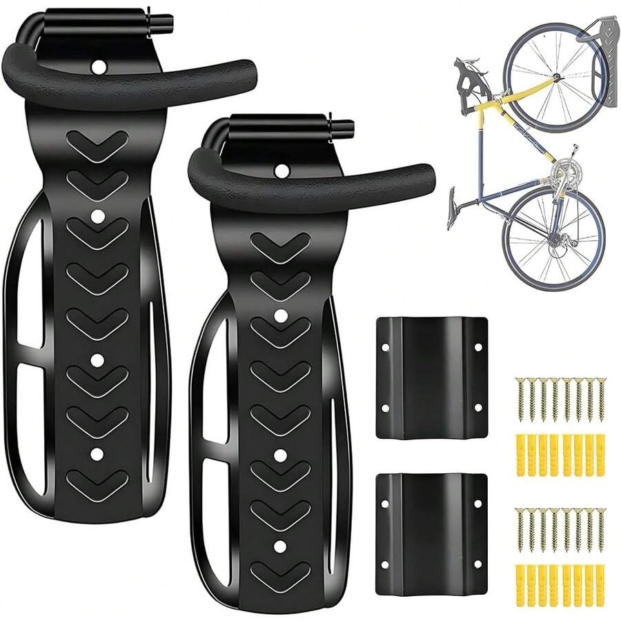 Soporte de Pared para Bicicleta 2PCS, Gancho para Colgar Bicicletas con Protector de Neumáticos, Ahorra Espacio en Interiores - Fácil Instalación para Garaje, Sótano o Cobertizo - 1 - Ver 1