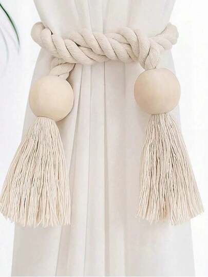2pcs Magnetic Window Curtain Tiebacks Simple Wooden Tassel Curtain Buckle Curtain Holdback Suitable For Bedroom Living Room Kitchen Home Decoration