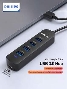 PHILIPS Hub USB C 4-in-1 3.0, Mode Daya 5V, Kompatibel dengan Tablet, Antarmuka USB, Transfer Data Kecepatan Tinggi, 5 Port untuk Printer, Keyboard, U Disk, Hard Disk, Mouse, dan Lainnya, Hub USB Tahan Lama dan Andal untuk Penggunaan Sehari-hari - View 9